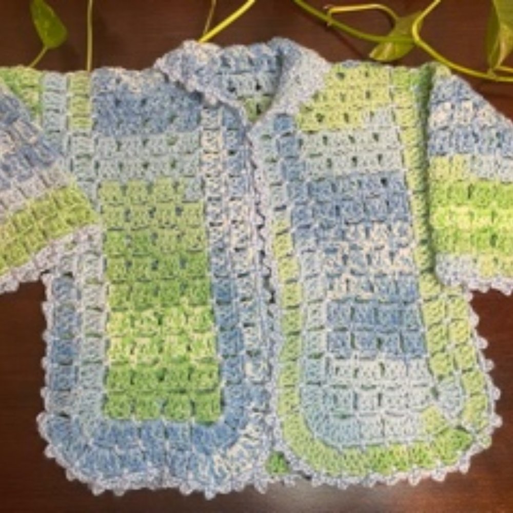 Crocheted Baby Sweater w/Unique Stitching